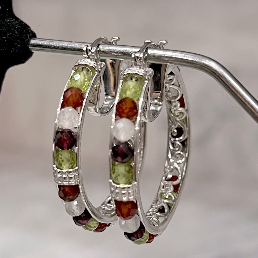 Multigemstone Silver Hoop Earrings